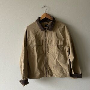 GAP Men's Beige Field Jacket with Dark Brown Trim